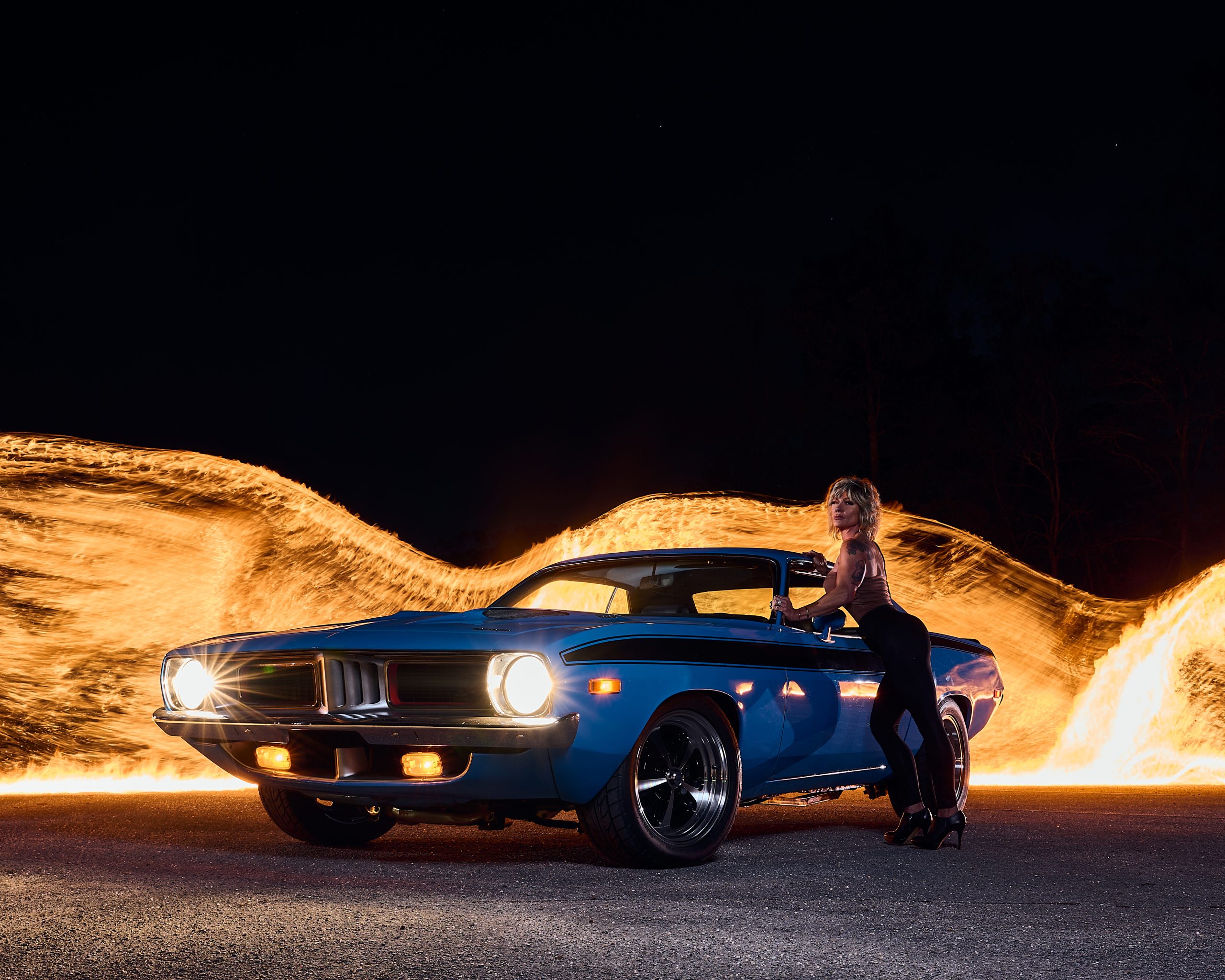 Fire light painting car photography in Chattanooga